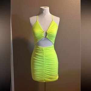 Vibrant Yellow Ruched Cut-Out Dress
